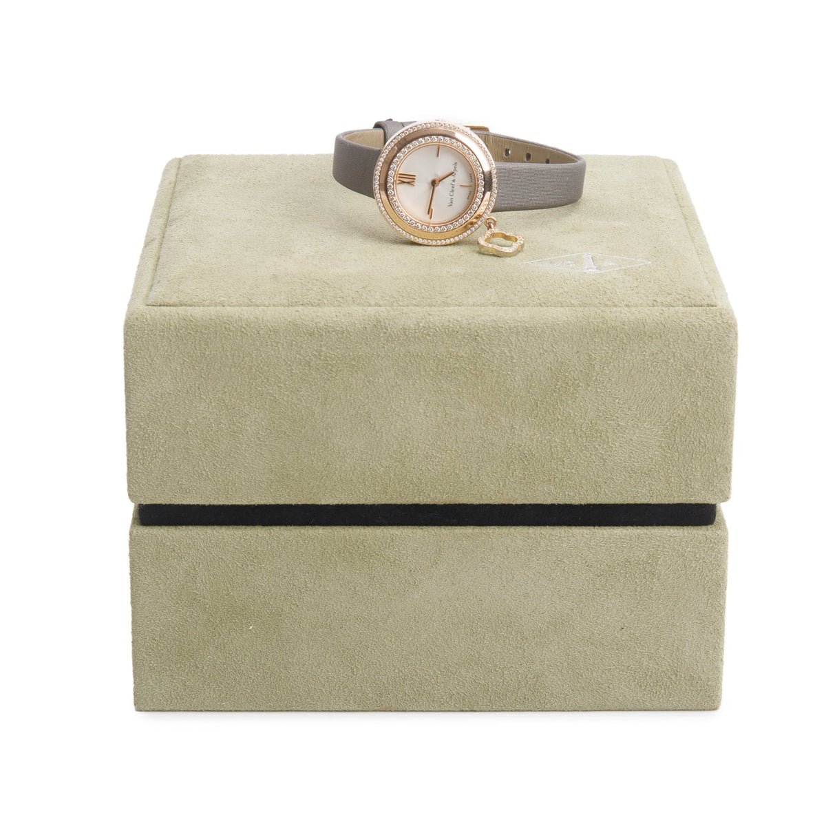 Van Cleef & Arpels 18k Rose Gold Diamond Charms 26 MM Quartz Watch w/ Box