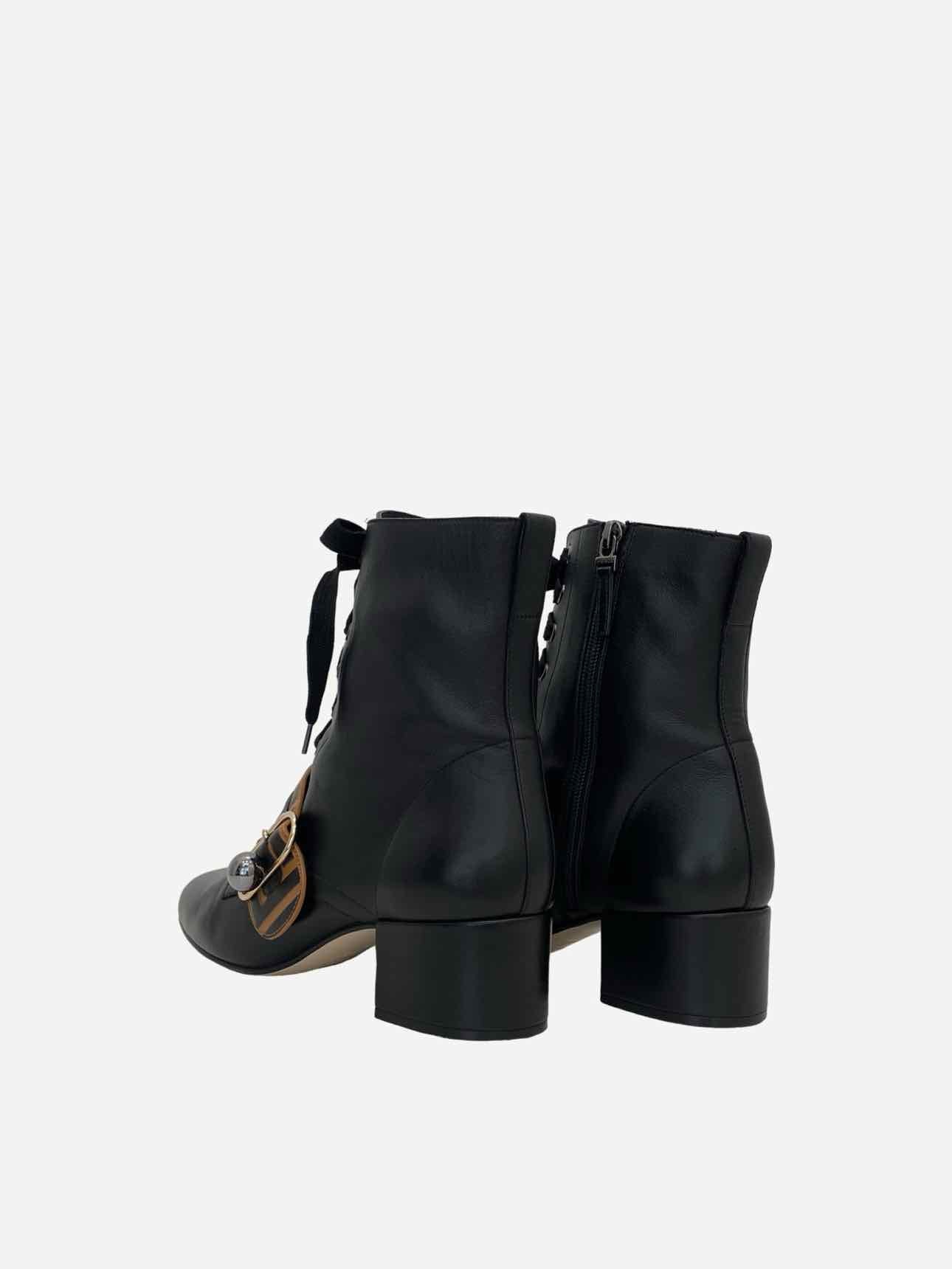 FENDI Lace Up Black FF Motif Size EU 39 Ankle Boots