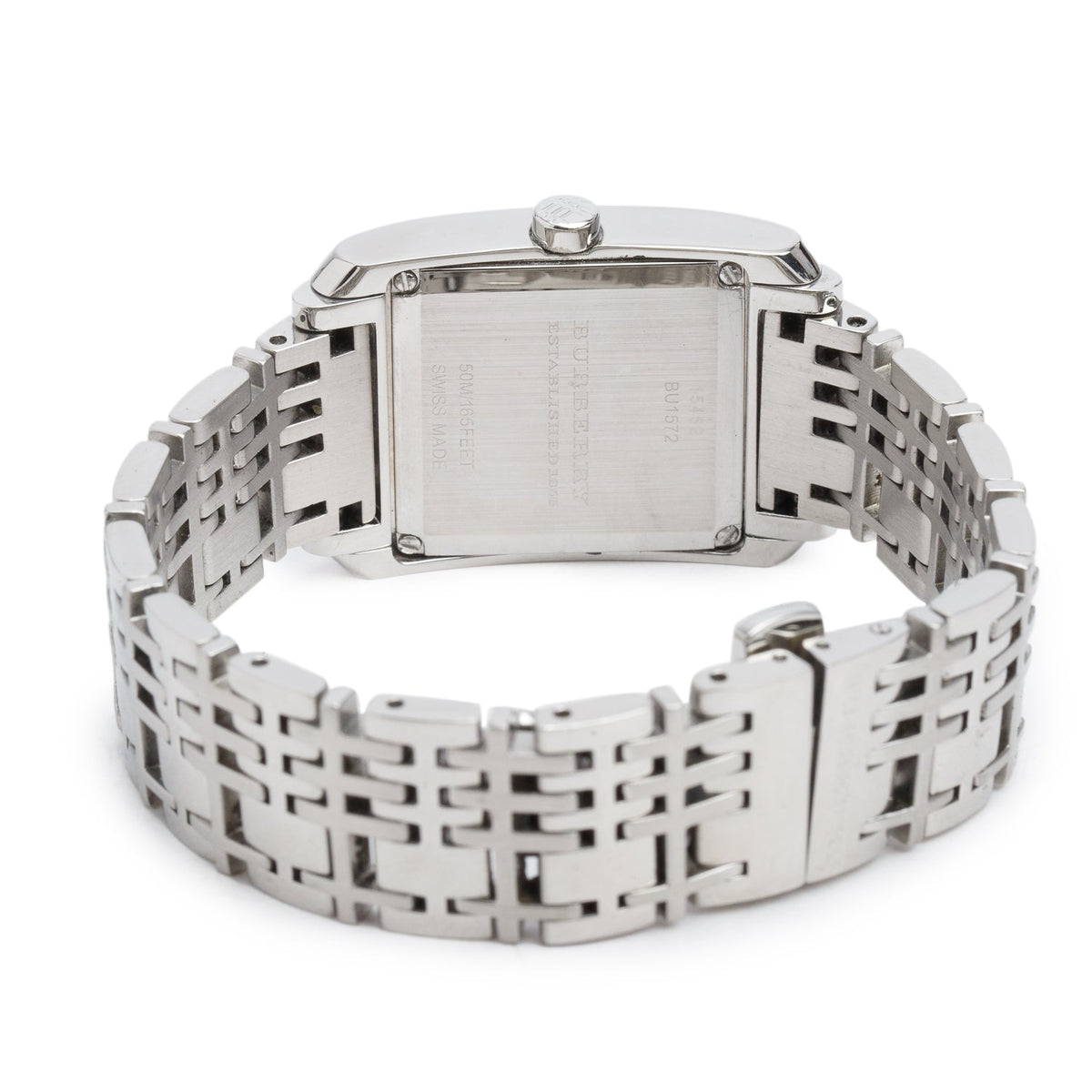 Burberry Stainless Steel Nova Check Square Quartz Watch Silver Check Dial BU1572