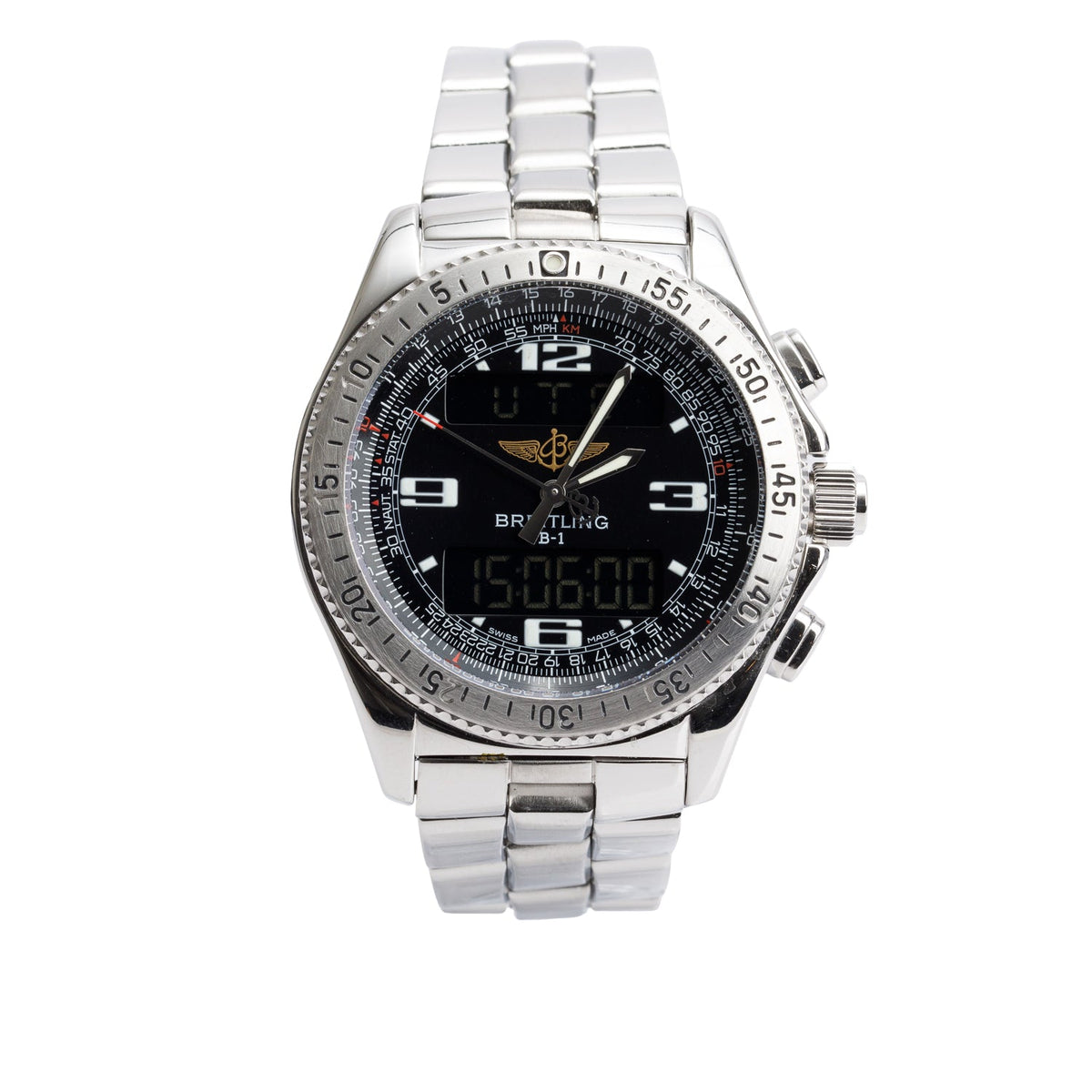 Breitling Stainless Steel Professional B1 44 MM Chronograph Quartz Digital Watch Black Dial A68362
