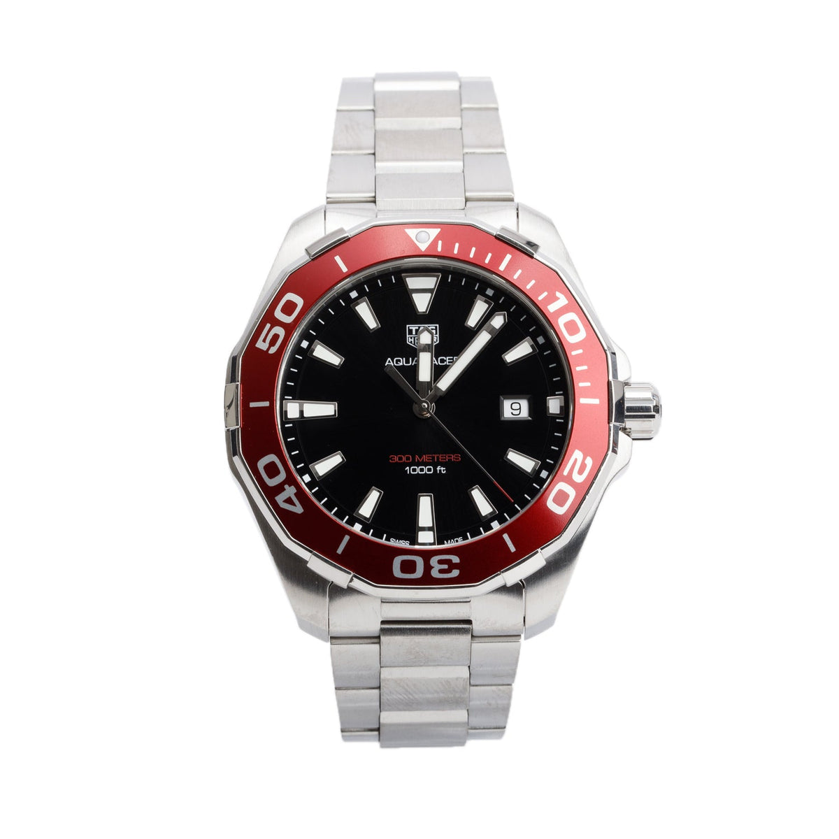 Tag Heuer 2021 Stainless Steel Aquaracer 44 MM Quartz Watch WAY101B Black Dial w/ Box & Papers