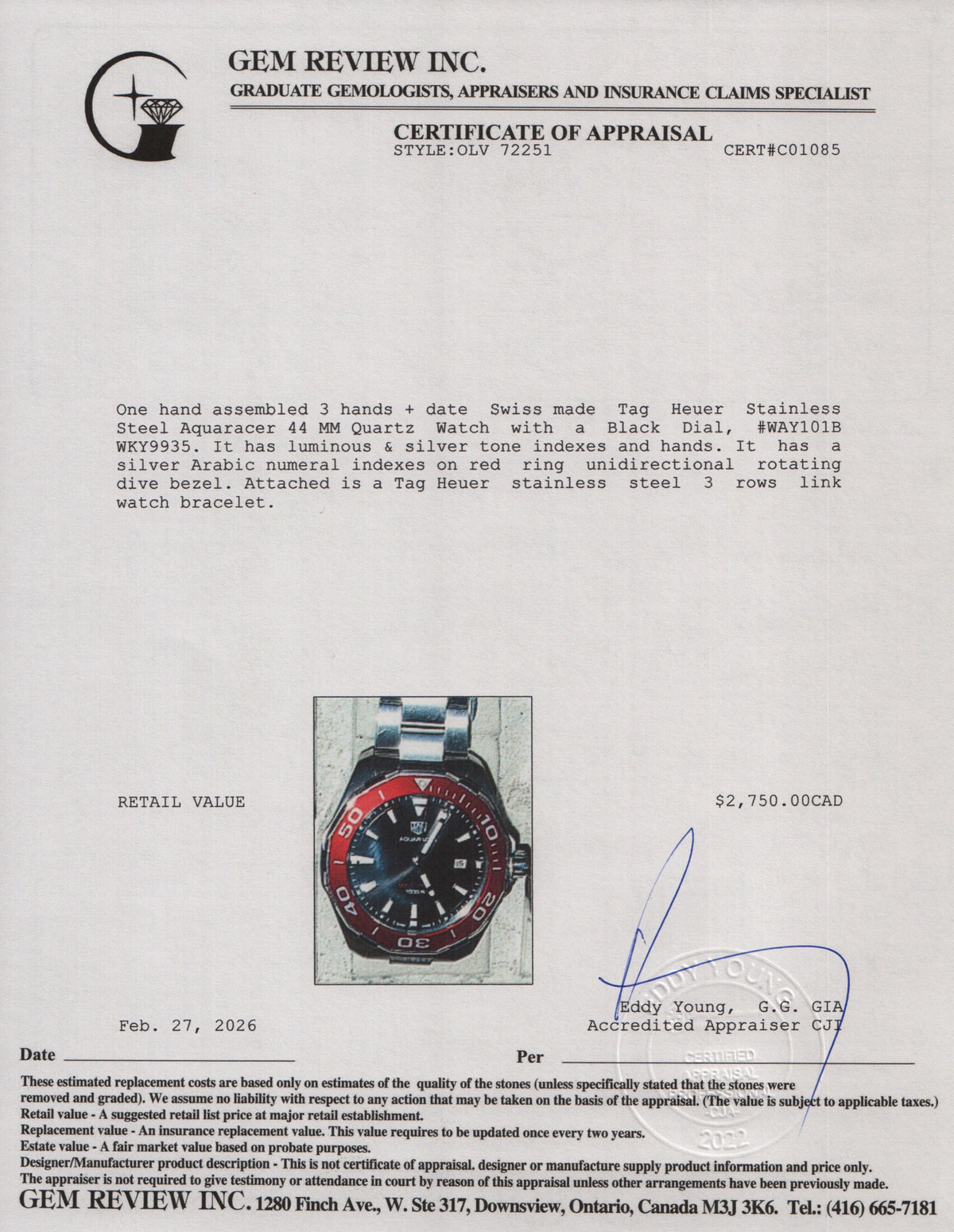 Tag Heuer 2021 Stainless Steel Aquaracer 44 MM Quartz Watch WAY101B Black Dial w/ Box & Papers