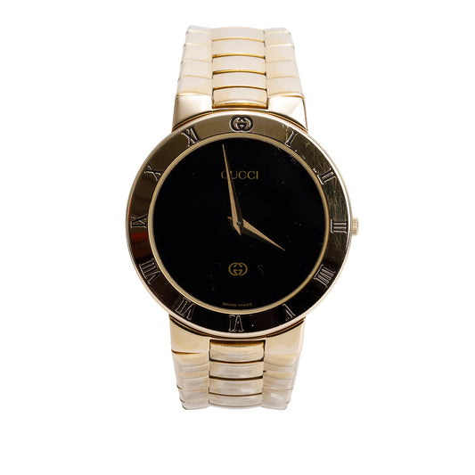 Gucci Gold Plated Stainless Steel 3300 Series 33 MM Watch Black Dial