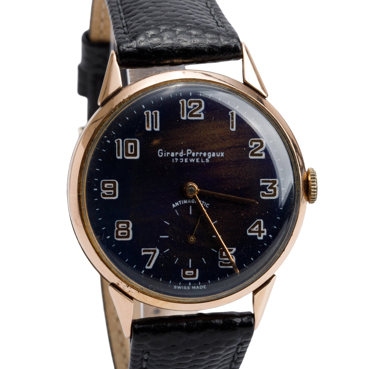 Girard Perregaux Vintage 18k Rose Gold 37 MM Manual Watch Black Dial