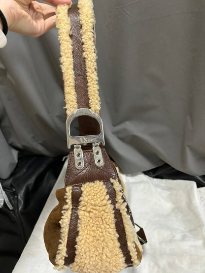 Dior Flight Medium Shoulder Bag Tan Brown Shearling
