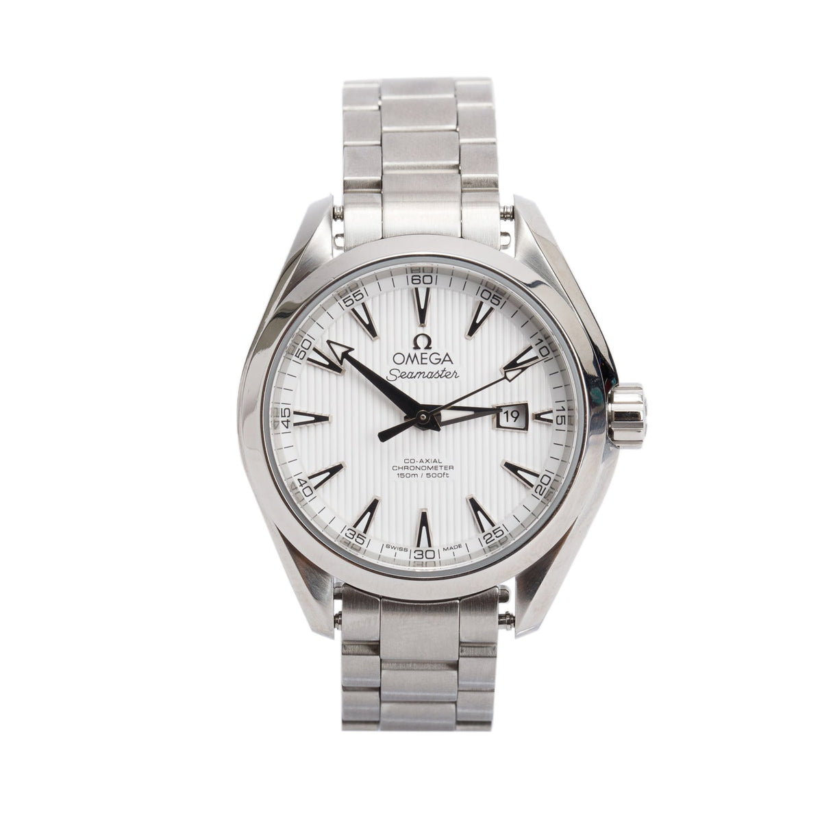 Omega Stainless Steel Seamaster Aqua Terra 34 MM 150M Co-Axial Chronometer Automatic Watch White Dial w/ Papers