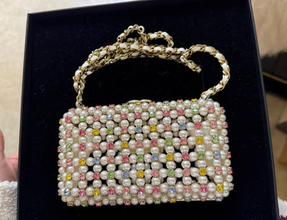 Rare Chanel 23Ss Multicolor Pearl Box Minaudiere