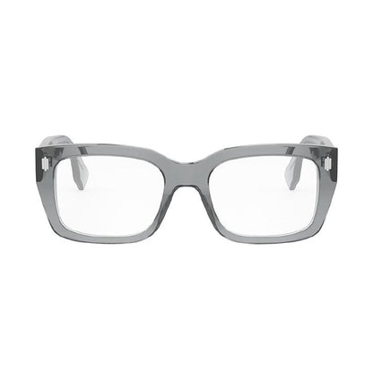 Fendi Eyeglasses Square Full Rim, Shiny Transparent Grey Frame and Clear Demo Lenses Lens FE50094I020