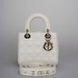 Christian Dior White Small Lady Dior Bag In Cannage Lambskin Leather With Gold Hardware 2020