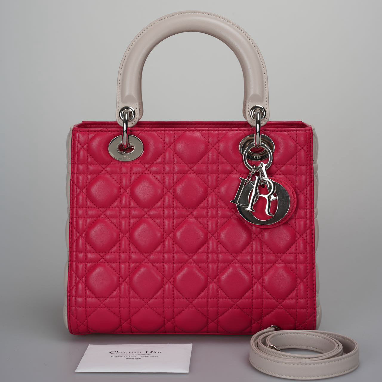 Christian Dior Lady Dior Bag Cannage Medium Handbag In Lambskin Leather Red White