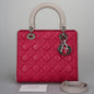 Christian Dior Lady Dior Bag Cannage Medium Handbag In Lambskin Leather Red White