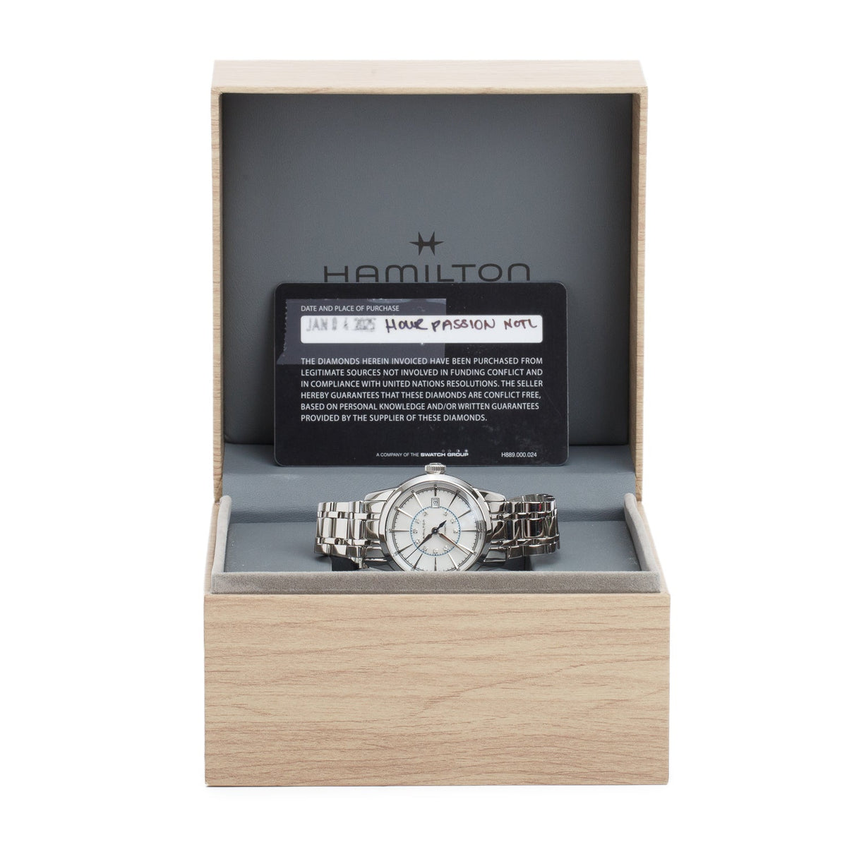 Hamilton 2025 Stainless Steel Classic Railroad 32MM Automatic Watch Diamond Mother of Pearl Dial w/ Box & Papers