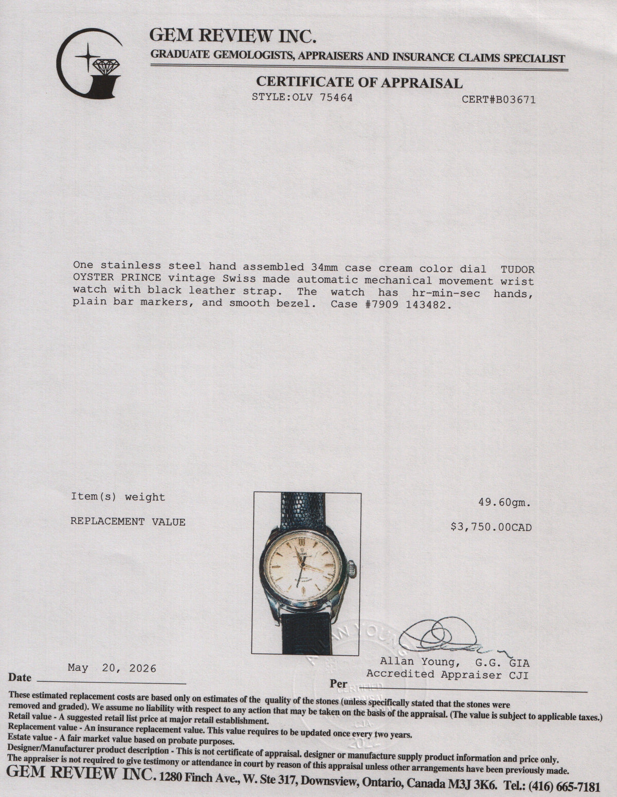 Tudor Vintage Stainless Steel Oyster Prince 34 MM Automatic Watch