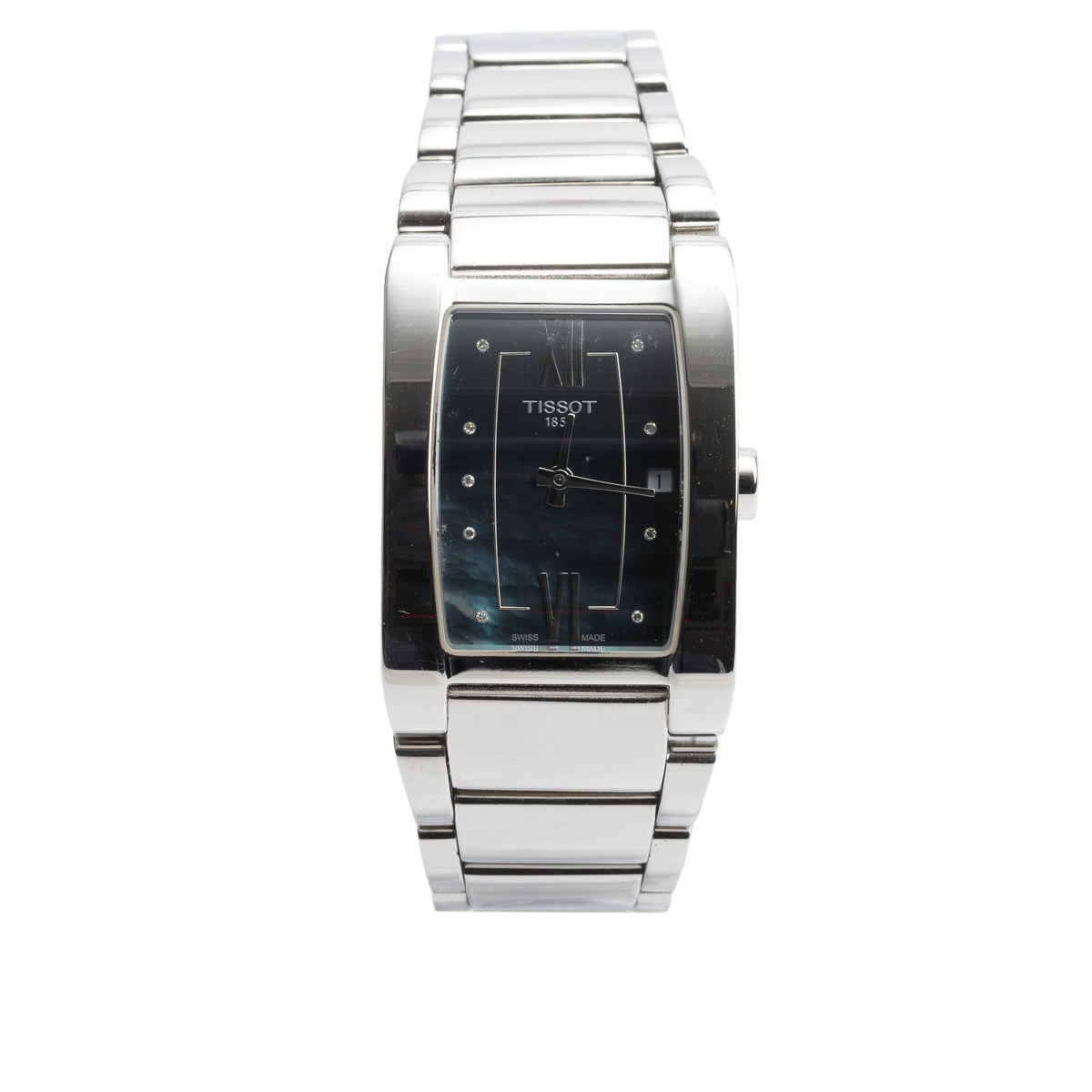 Tissot Stainless Steel Generosi-T Quartz Watch Diamond Black Mother of Pearl Dial w/ Box & Papers
