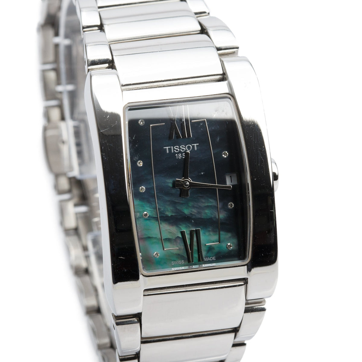 Tissot Stainless Steel Generosi-T Quartz Watch Diamond Black Mother of Pearl Dial w/ Box & Papers