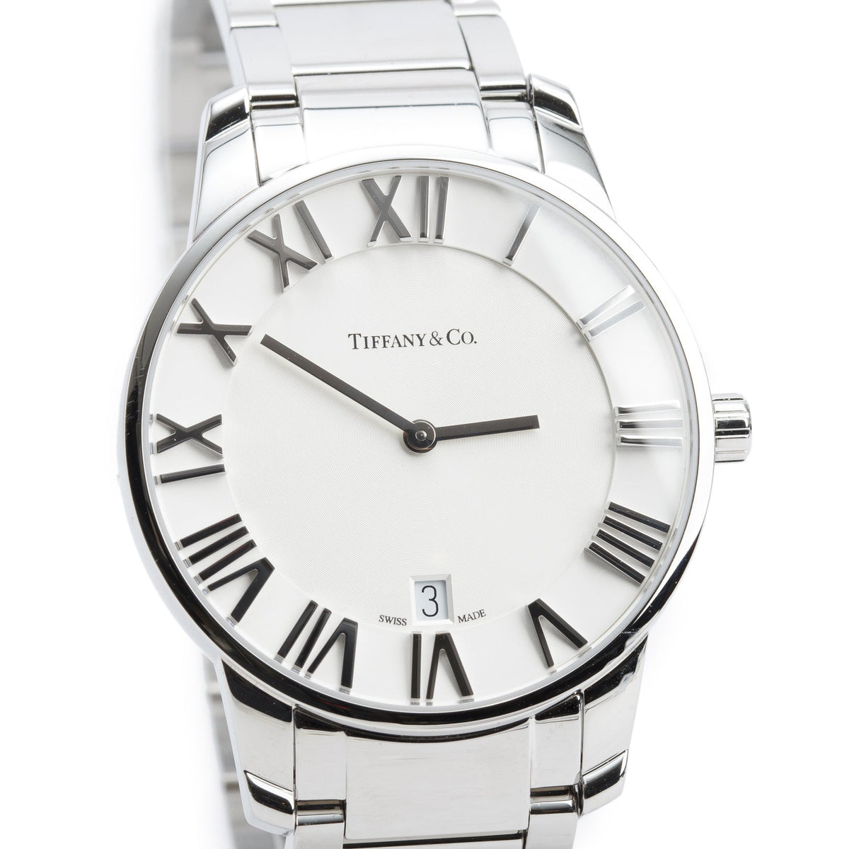 Tiffany Stainless Steel Atlas 38 MM Quartz Watch Silver Dial w/ Box & Papers