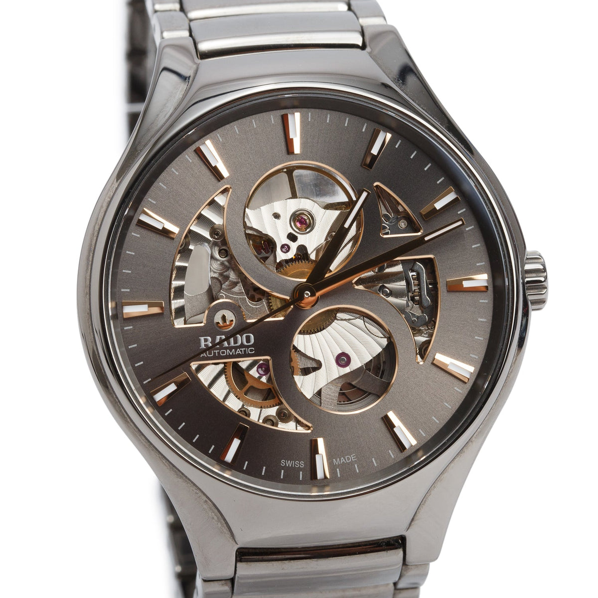 Rado Ceramic True Round 40 MM Open Heart Automatic Watch Grey Dial