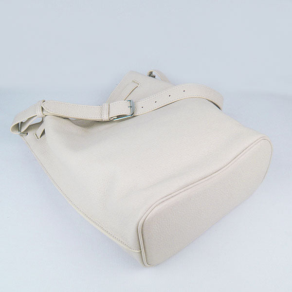 Luxury Hermes Nappa Leather Shoulder Bag Beige Silver