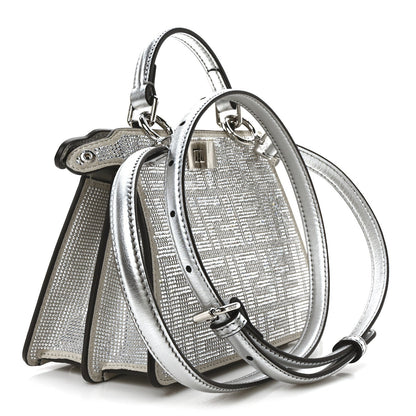 Fendi Crystal Vitello Laminato FF Petite Peekaboo I SEE U Satchel Crystal Argento