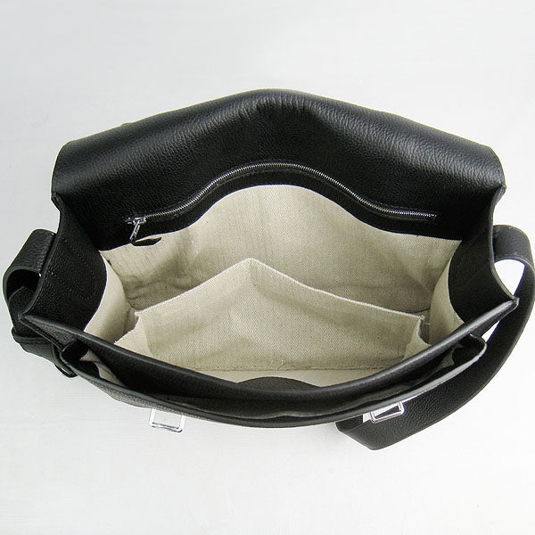 Luxury Hermes Steve Shoulder Bag Cow Leather Black