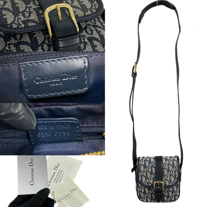Dior Shoulder Bag Leather, Canvas Navy Trotter Pattern Women