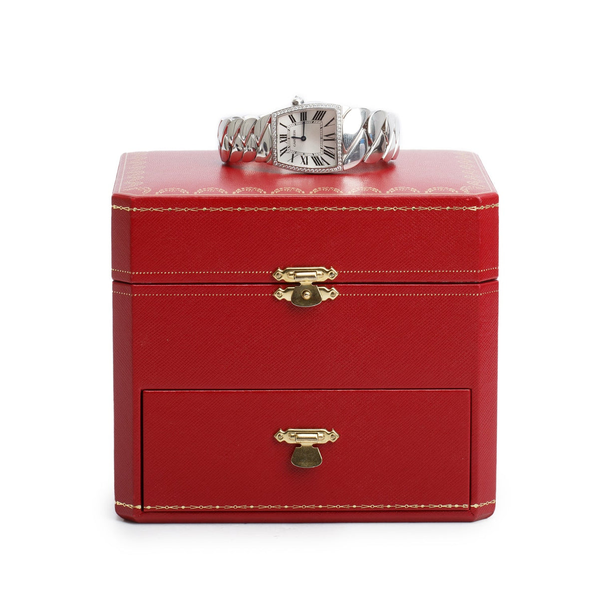 Cartier 18k White Gold Diamond Bezel La Dona de Cartier 28 MM Quartz Watch Silver Dial, Large Model 2895 w/ Box