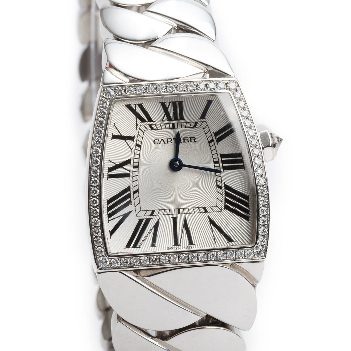 Cartier 18k White Gold Diamond Bezel La Dona de Cartier 28 MM Quartz Watch Silver Dial, Large Model 2895 w/ Box