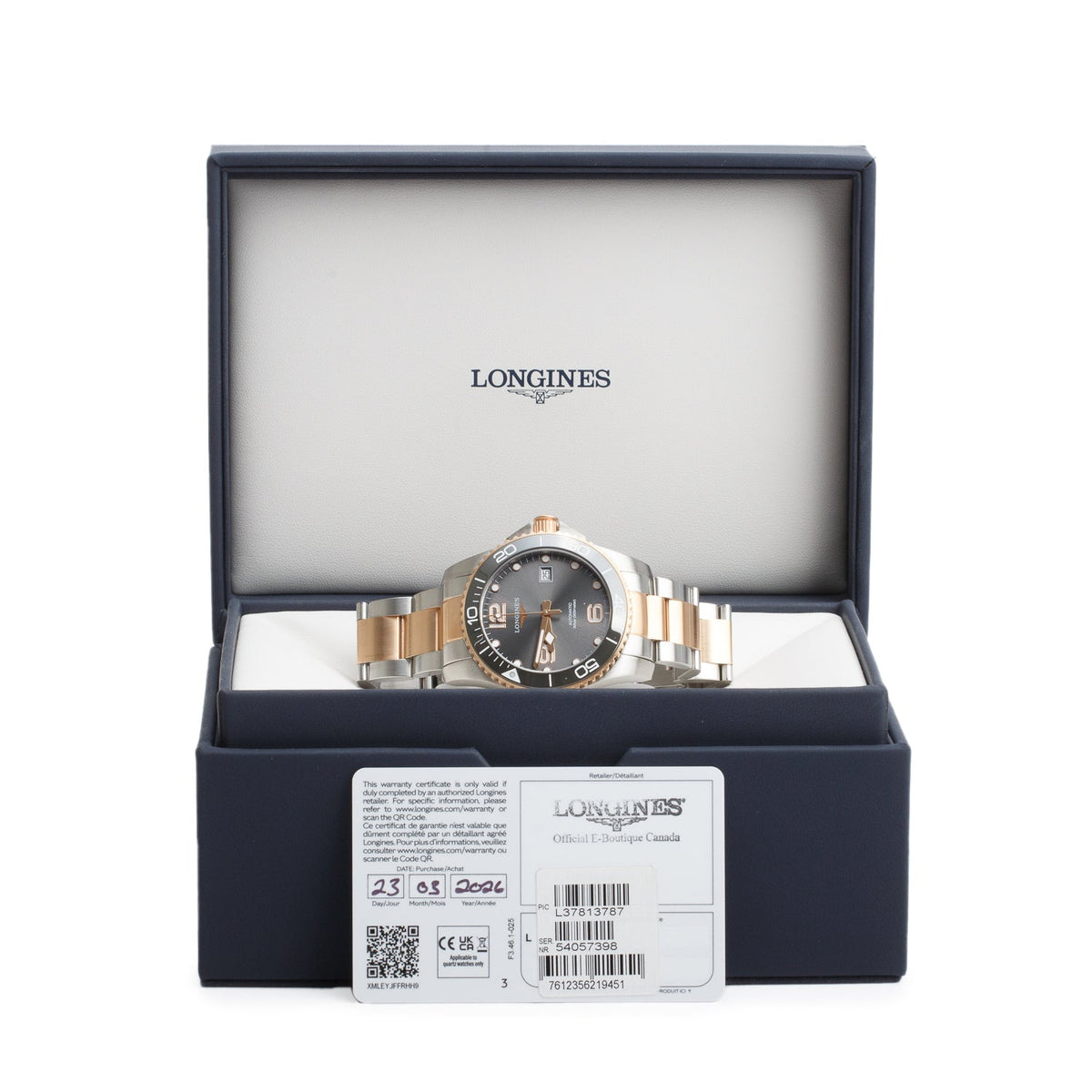 Longines 2026 Rose Gold PVD & Stainless Steel HydroConquest 43 MM Automatic Watch Grey Dial w/ Box & Papers