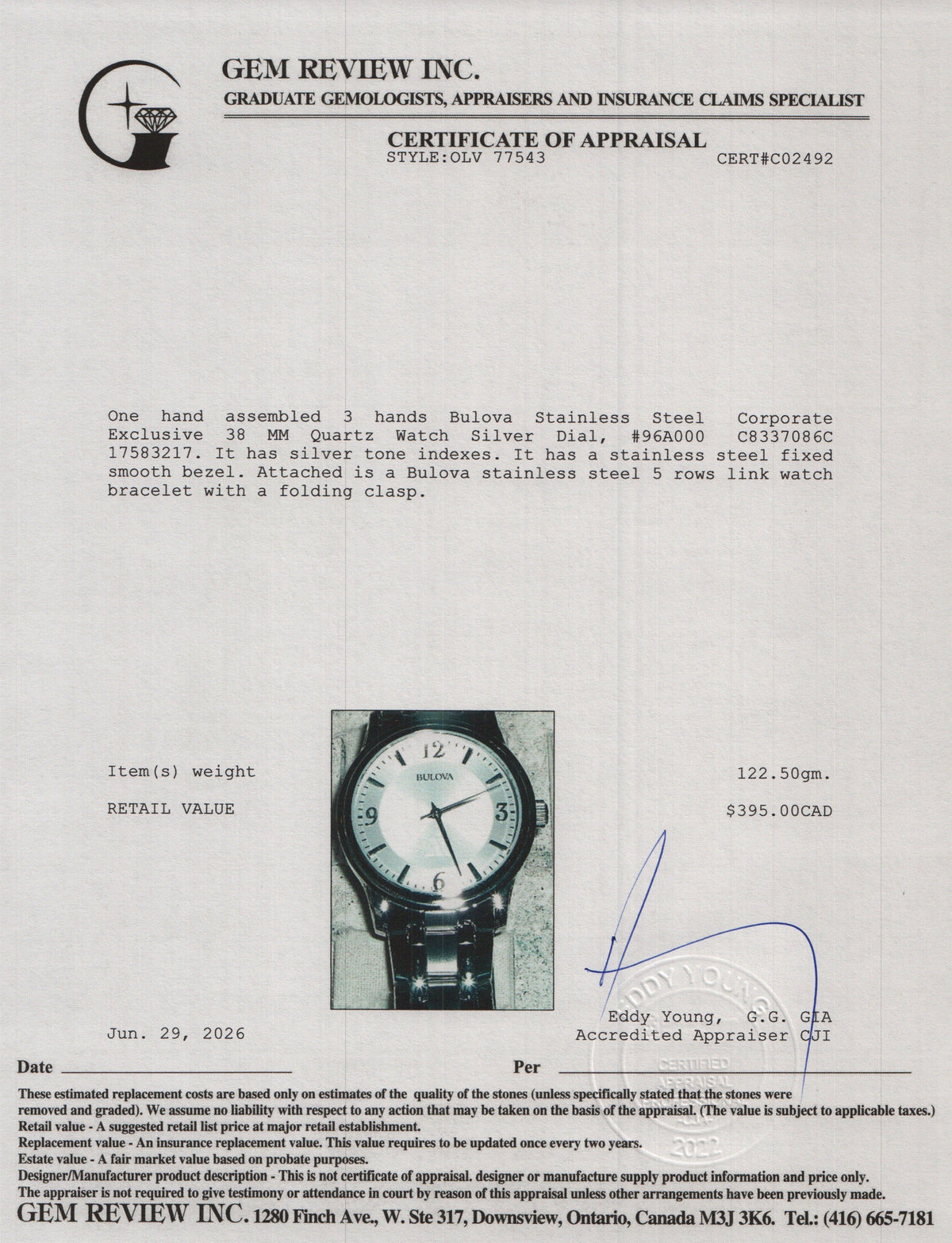 Bulova Stainless Steel Corporate Exclusive 38 MM Quartz Watch Silver Dial 96A000 w/ Box