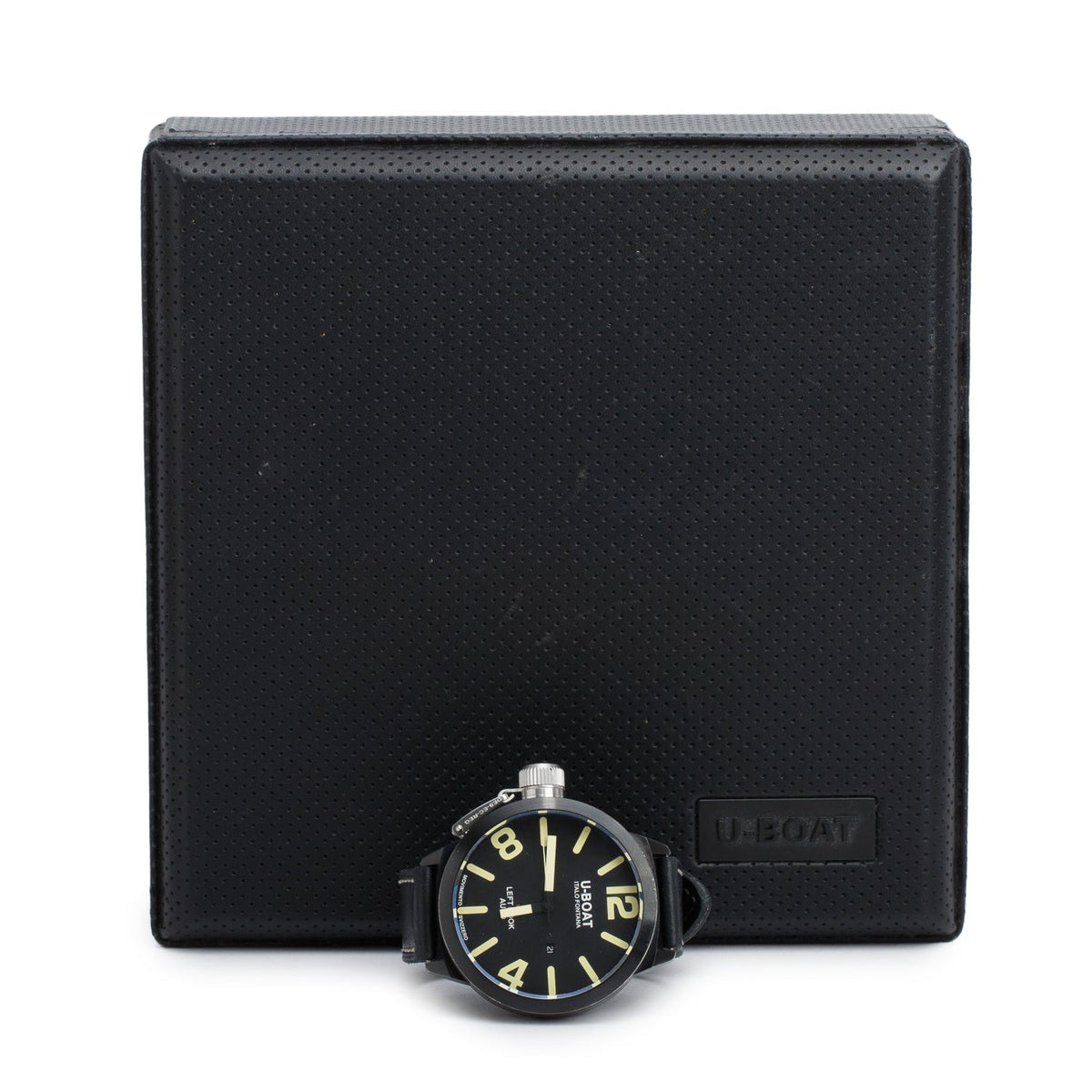U-Boat Black PVD Stainless Steel Italo Fontana Leff Hook 52 MM Automatic Watch Black Dial w/ Box & Extra Strap