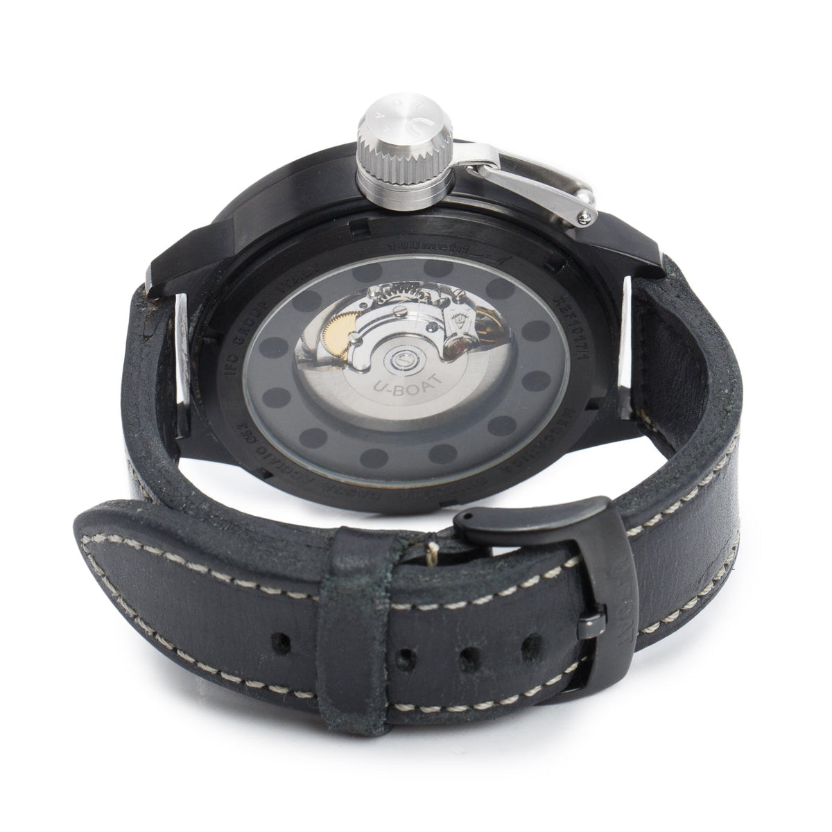 U-Boat Black PVD Stainless Steel Italo Fontana Leff Hook 52 MM Automatic Watch Black Dial w/ Box & Extra Strap