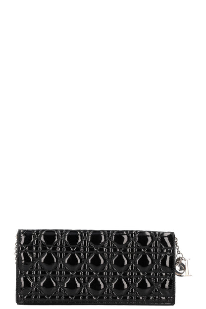 Christian Dior Lady Dior Pouch Patent Clutch Black