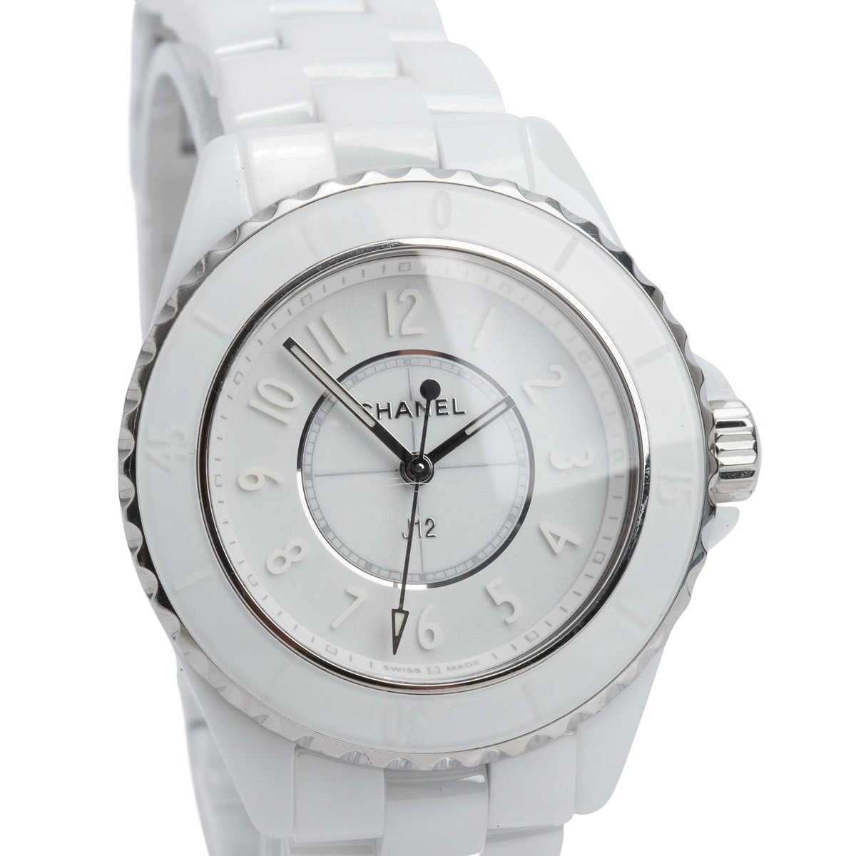 Chanel Limited Edition Stainless Steel & White Ceramic 33 MM J12 Phantom Quartz Watch w/ Box