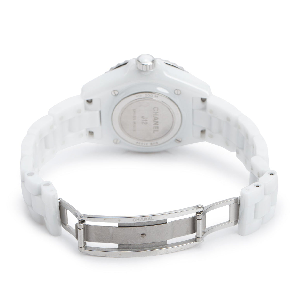 Chanel Limited Edition Stainless Steel & White Ceramic 33 MM J12 Phantom Quartz Watch w/ Box