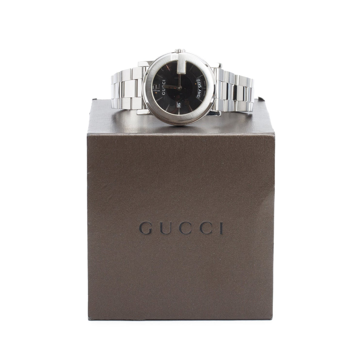 Gucci Stainless Steel Day Date 101 M Series 40 MM Quartz Watch Black Dial w/ Box & Papers