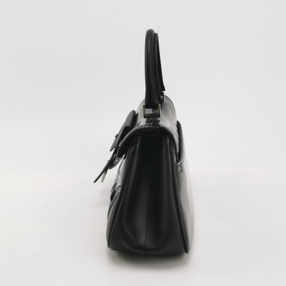 Dior Top Handle Saddle Bag Black Smooth Shiny Calfskin Leather