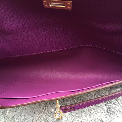 Luxury Hermes Purple Handcrafted Kelly Cut Clutch