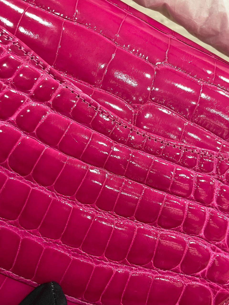 Chanel Medium Pink Crocodile Alligator Flap Bag Gold Hardware