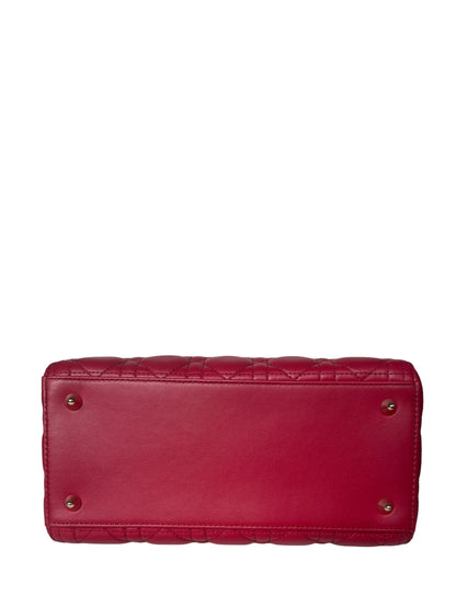 Christian Dior Red Leather Cannage Quilted Medium Lady Dior Bag