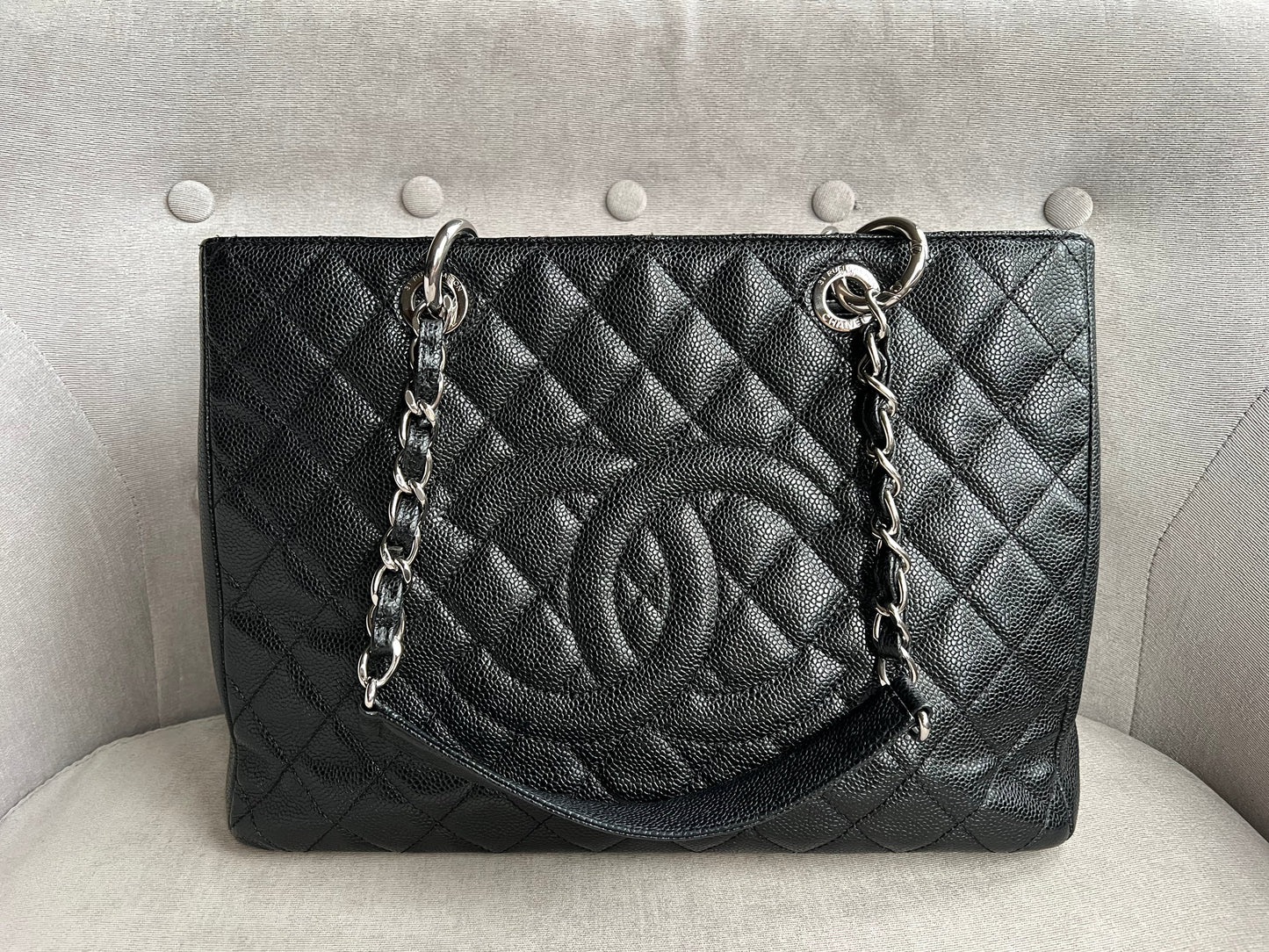 Chanel Caviar Black Silver Tote Style