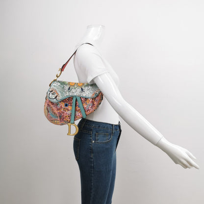 Christian Dior Saddle Medium Multicolor Beads and Calfskin Leather Shoulder Bag