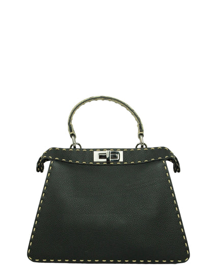 Fendi Black Selleria Peekaboo Satchel Bag w/ Snakeskin Handle