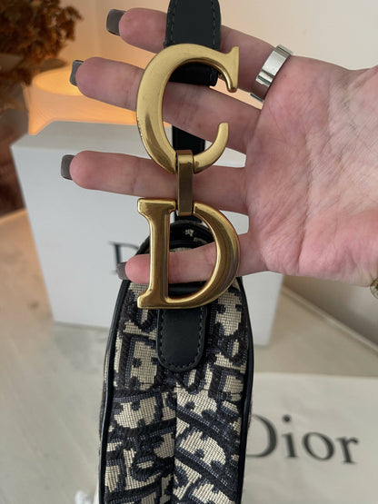 Christian Dior Saddle Oblique Medium Shoulder Bag In Jacquard