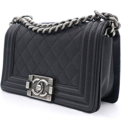 Chanel Black Quilted Caviar Leather Small Boy Flap Bag
