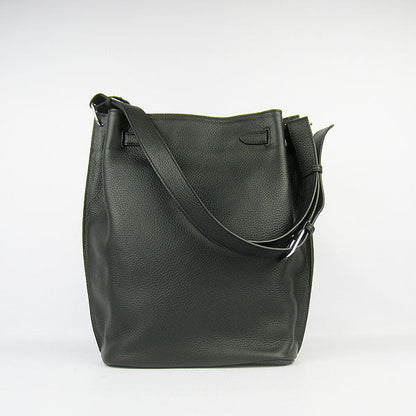 Luxury Hermes Nappa Leather Shoulder Bag Black Silver