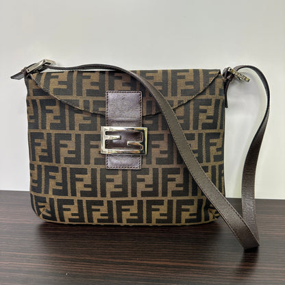 FENDI Zucca Mamma Baguette Shoulder Bag Canvas Leather LB123009