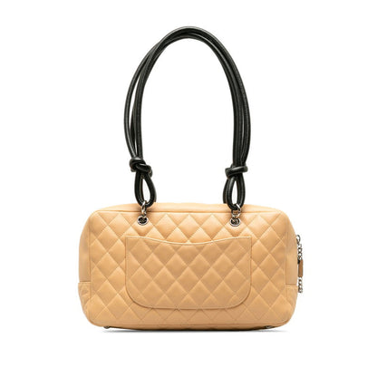 Chanel Cambon Cocomark Bowling Bag Handbag Mini Boston Bag Beige Leather Chanel