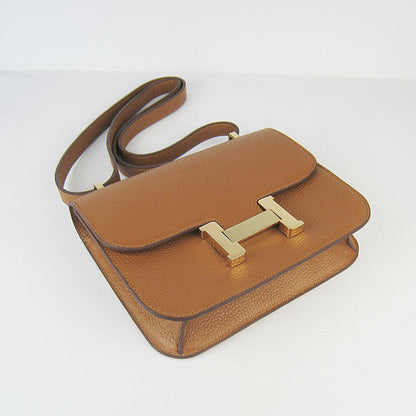 Luxury Hermes Constance Cowskin Leather Bag Light Coffee Golden