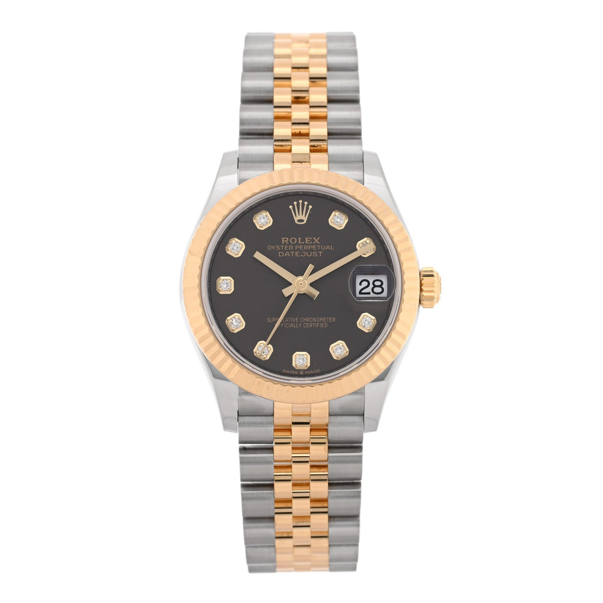 Stainless Steel 18K Yellow Gold Diamond 31mm Oyster Perpetual Datejust Watch Dark Grey 278273