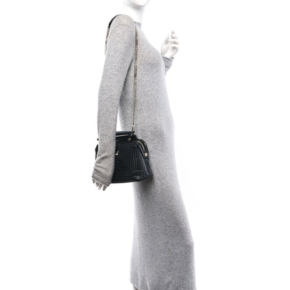Fendi Shiny Nappa Trapuntata Chain Small DotCom Chain Satchel Black